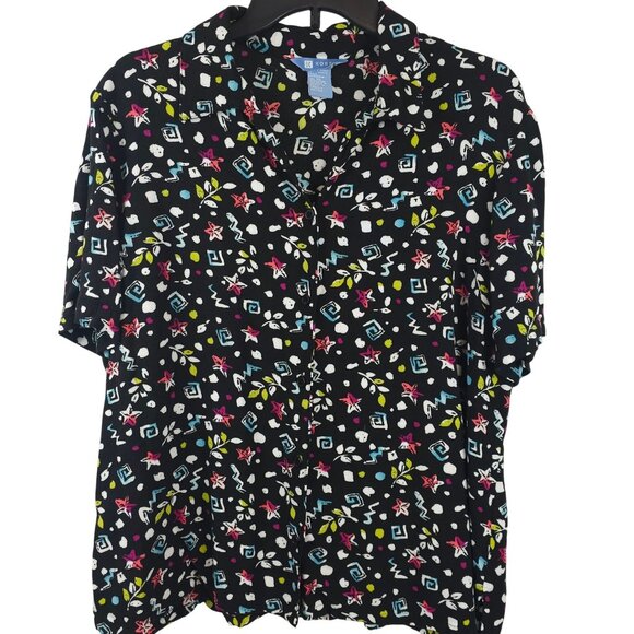 Ladies Fun Party Retro 90s Funky Abstract Graphic Allover Black White Koret XL - Picture 1 of 11